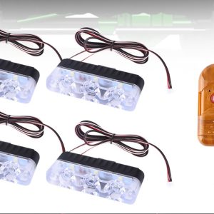 1 To 4 Led Grille Strobe Kit Remote Reference Cropped kit reference showing four lamp heads and handheld remote; vehicle scene removed.