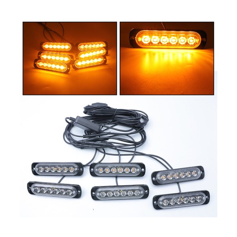 1 To 6 Amber Led Grille Warning Strobe Light Kit 05 Six Warning Effect 1-to-6 amber LED grille warning strobe light amber effect