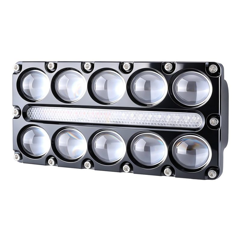10 Bead Three Row Led Auxiliary Spotlight Front Front product view showing the ten-lens layout and center strobe strip.