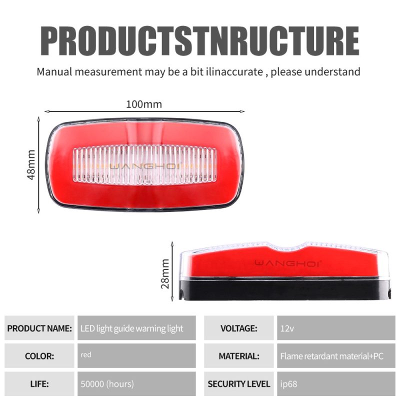 100Mm Led Light Guide Truck Side Warning Light Red Dimensions Specs Red lens dimension and source-spec reference; confirm final drawing, color, and electrical version before quotation.