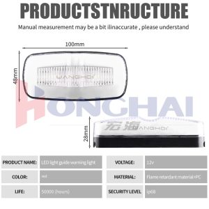 100Mm Led Light Guide Truck Side Warning Light White Dimensions Specs White lens dimension and source-spec reference; confirm final drawing and test basis before quotation.