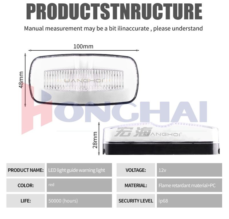 100Mm Led Light Guide Truck Side Warning Light White Dimensions Specs White lens dimension and source-spec reference; confirm final drawing and test basis before quotation.