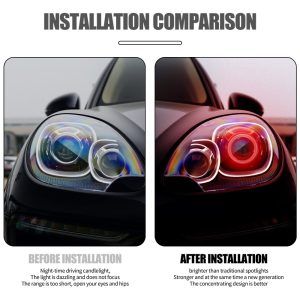 Installation comparison source graphic supplied for the 103mm transparent cover angel eye style.