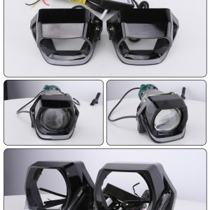 10W Rgb Square Headlight Cover Actual Product Footage Actual product footage composite showing pair, controller, and installed-on-projector references.
