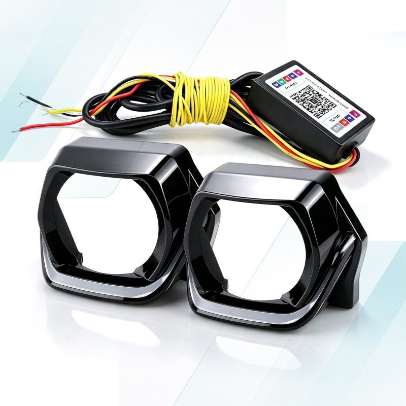 10W Rgb Square Headlight Cover Pair Controller Kit Paired kit view with controller and wiring reference.