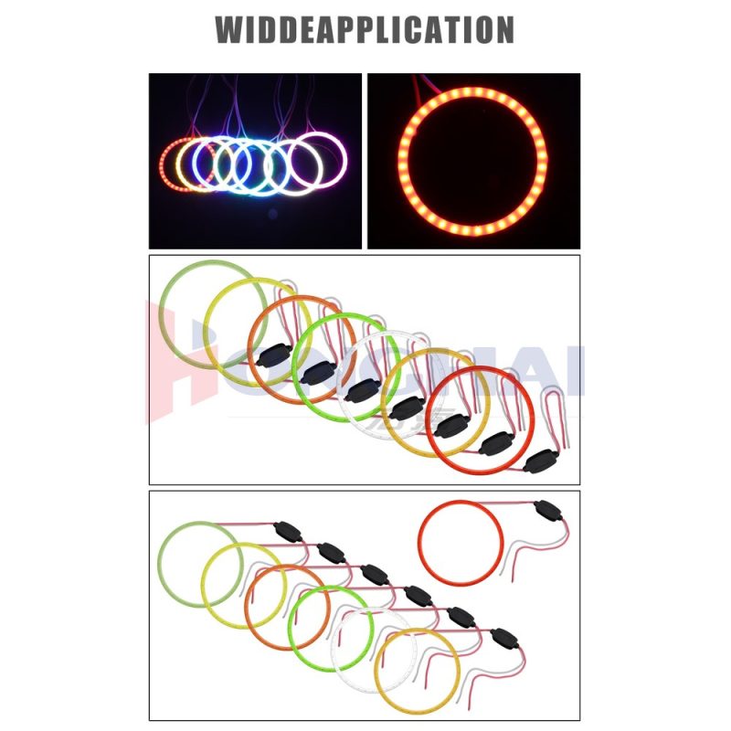 110Mm Seven Color Cob Led Angel Eye Halo Ring Color Options Wide application source graphic showing multiple color-option ring references.