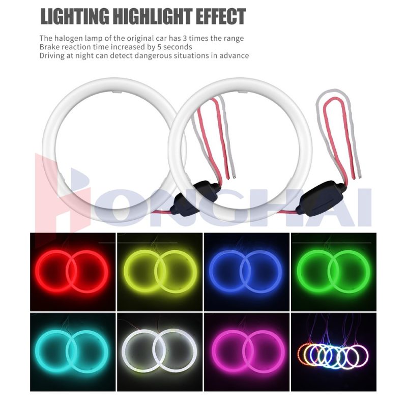 123Mm Cotton Light Led Angel Eye Halo Ring Lighting Colors Source graphic showing red, yellow, blue, green, ice blue, white, and pink color references.