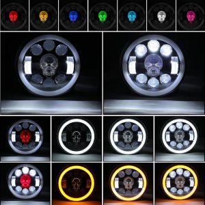 145Mm Led Colorful Skull Headlight Light Effect Grid Source image showing skull and halo light-effect references.