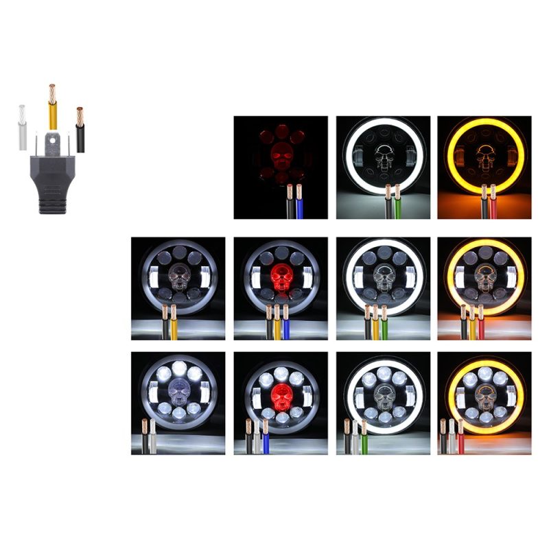 145Mm Led Colorful Skull Headlight Wiring Function Reference Wiring and light function reference for sample confirmation.