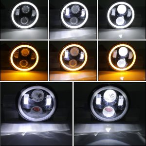 145Mm Round 4 Led Angel Eye Headlight Light Effect Grid Source image showing multiple halo and projector light-effect references.