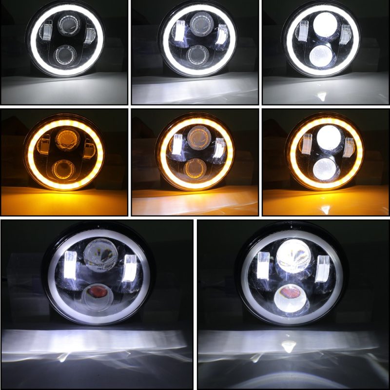 145Mm Round 4 Led Angel Eye Headlight Light Effect Grid Source image showing multiple halo and projector light-effect references.