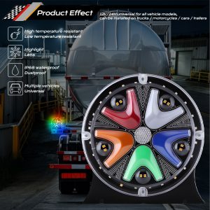 145Mm Round Seven Color Led Rear Tail Warning Light Application Effect Application-effect source graphic for truck and general vehicle warning-light sourcing.
