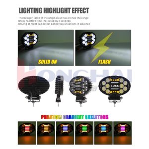 146Mm Oval Led Angel Eye 8020 2 Work Light Lighting Effect Lighting-effect source graphic showing solid, flash, and phantom-color references.