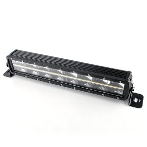 150W Double Row Long Led Work Light Bar Angled Angled view showing the long double-row optical face, side bracket, and wiring.
