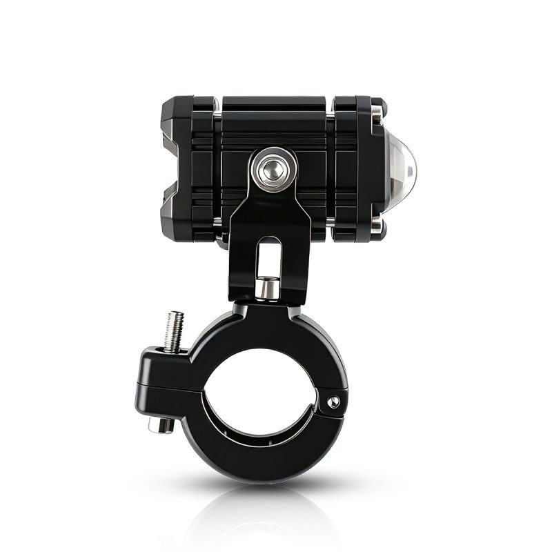15W Yellow White Motorcycle Led Lens Spotlight Rear Housing Rear housing and clamp view showing bracket and handlebar clamp reference.