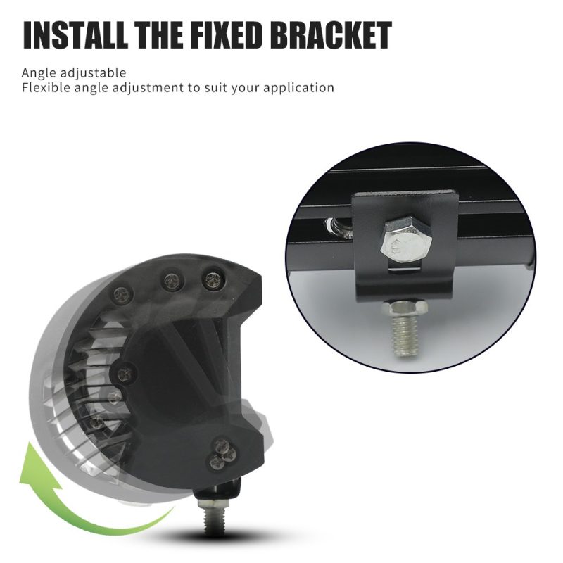 18W 4 Inch Led Daytime Running Work Light Adjustable Bracket Bracket installation reference showing angle adjustment direction.