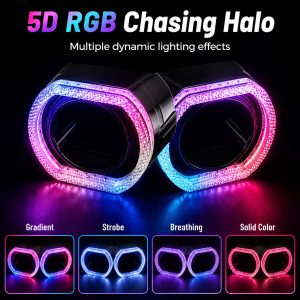 2 5 Inch Square Black 5D Rgb Chasing Shroud Lighting Modes RGB chasing lighting modes reference showing gradient, strobe, breathing, and solid color effects.
