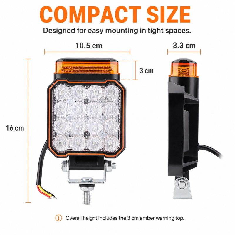 2 In 1 Amber Warning Led Work Light Compact Size Compact size reference for buyer checking before quotation.