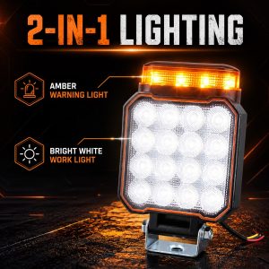 2 In 1 Amber Warning Led Work Light Lighting Feature 2-in-1 lighting reference showing amber warning light and bright white work light directions.