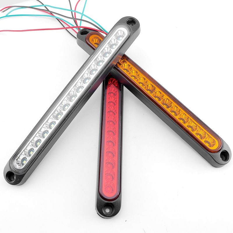 250Mm Led Tail Brake Light Strip Three Color View Product-only color reference showing red, yellow, and white lens directions.