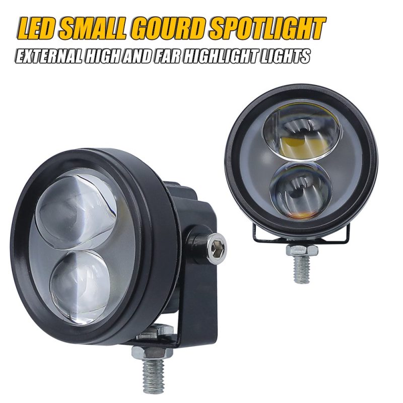 2X8W Small Gourd Motorcycle Led Spotlight Angled View Angled product view showing housing depth, bracket position, and front lens direction.
