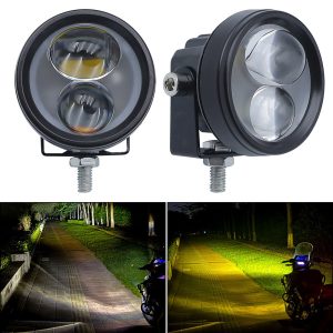 2X8W Small Gourd Motorcycle Led Spotlight Front Side Lighting Front/side product view with white and yellow lighting effect references.