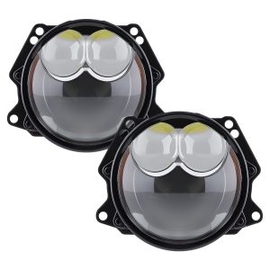 3 Inch Dual Direct Led Projector Headlight Front Lens Pair Front lens pair view showing the dual upper emitter area and main projector lens structure.