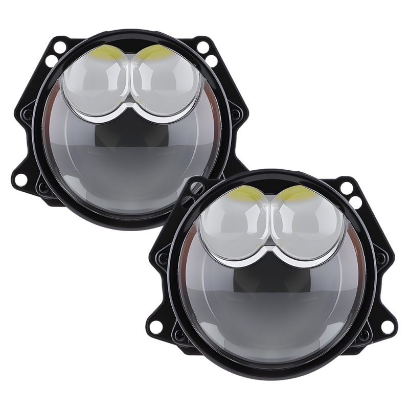 3 Inch Dual Direct Led Projector Headlight Front Lens Pair Front lens pair view showing the dual upper emitter area and main projector lens structure.