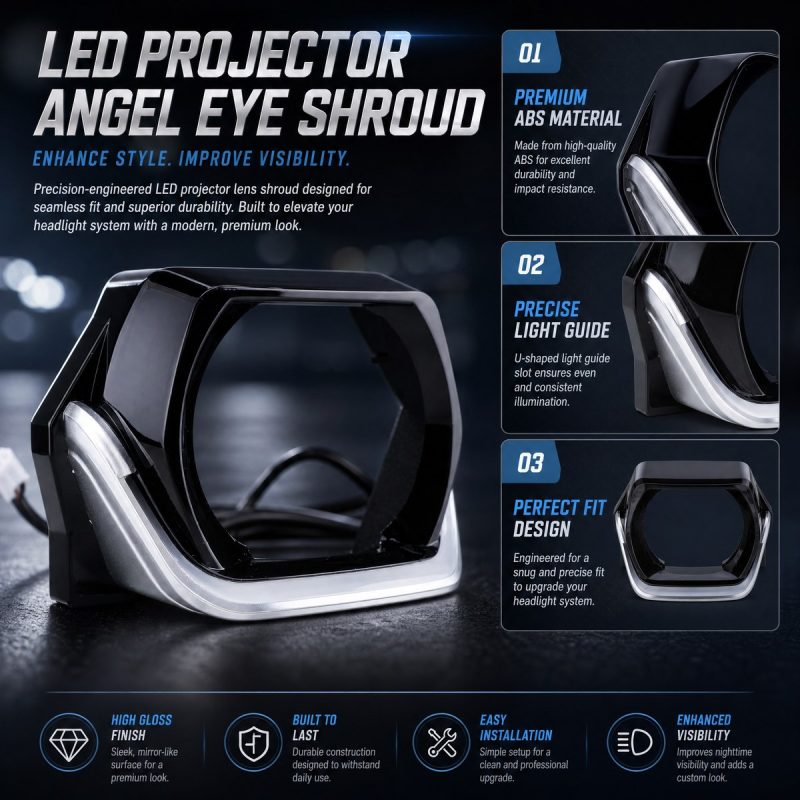 Feature view describing the 3 inch LED projector angel eye shroud structure.