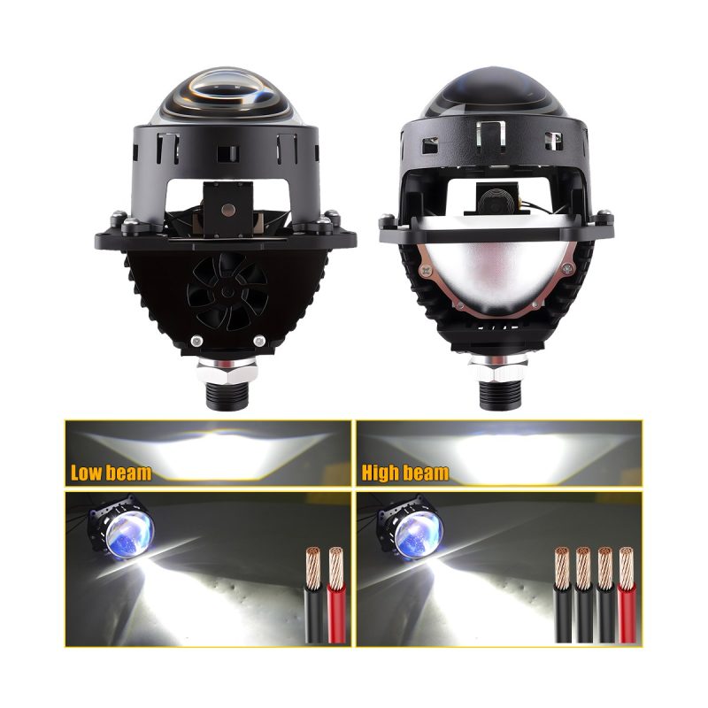 3 Inch Led Projector Headlight Low High Beam Reference Source reference image showing low-beam and high-beam lighting output examples.