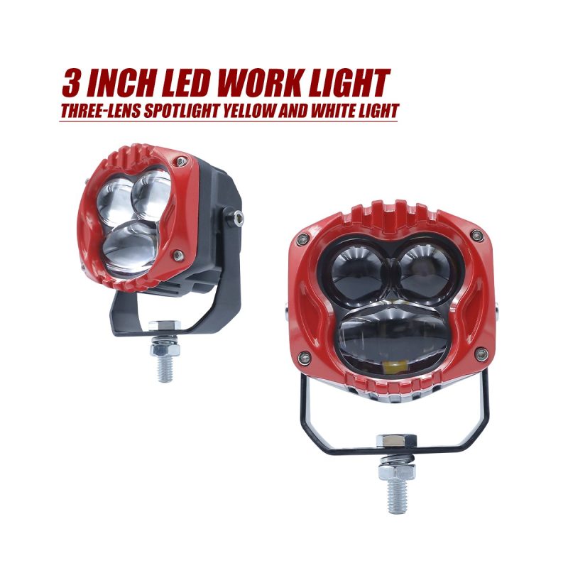 3 inch triple-lens yellow white LED fog work light side view