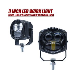 3 inch triple-lens yellow white LED fog work light black front view