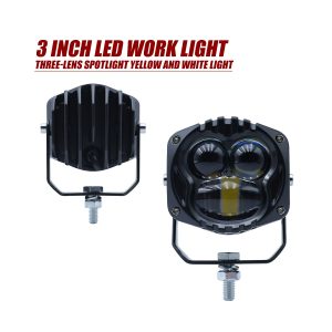 3 inch triple-lens yellow white LED fog work light black rear view