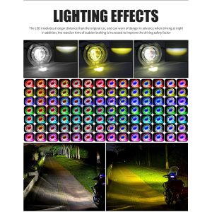 4 5Inch Dual Light Guide Built In Lens Lighting Effects Lighting-effect graphic showing multiple color references and road beam examples.