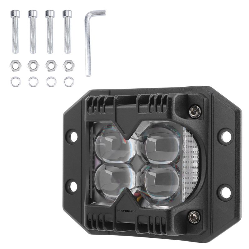 Mounting hardware reference with screws, washers, hex key, and light body.
