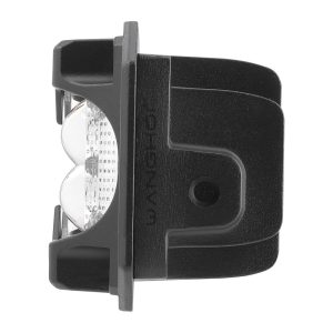 Side housing view showing the embedded body depth and mounting flange direction.