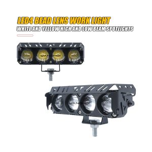 4 Bead Lens Linear Led Work Light 04 Four Lens Front Front view of 4-bead lens linear LED work light