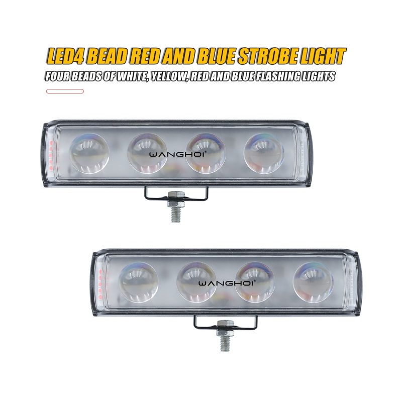 4 Bead Red Blue Strobe Led Work Light Bar Front Pair Front product reference for the 4-bead red and blue strobe LED work light bar.