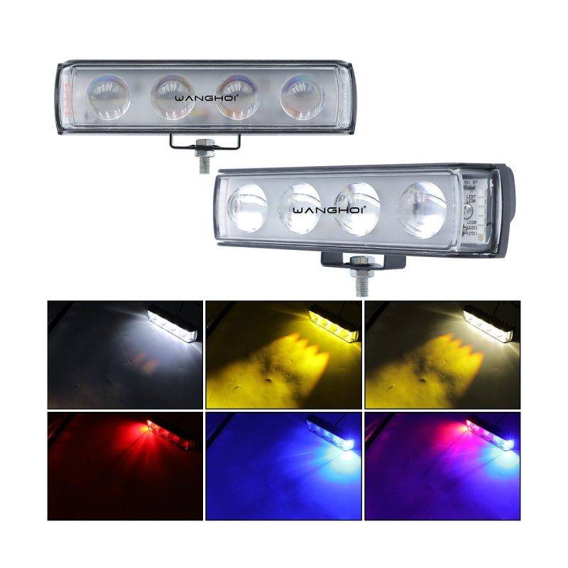 4 Bead Red Blue Strobe Led Work Light Bar Light Output Light output reference showing white, yellow, red, blue, and mixed color views from the supplied source images.