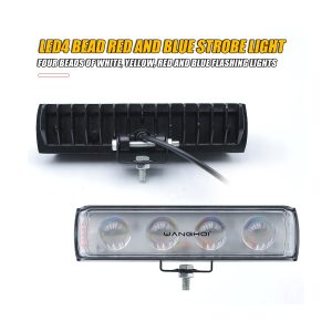4 Bead Red Blue Strobe Led Work Light Bar Rear Cable Rear housing view showing heat sink fins, cable exit, and bracket mount structure.