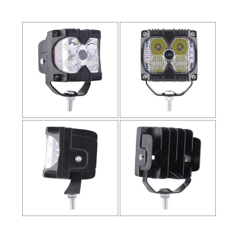 4 Bead Red Blue White Square Led Work Light 06 Four Rb Views Product view collage for 4-bead red blue white square LED work light