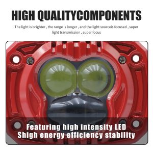 4 Inch Three Lens Led Fog Work Light Component Close Up Component close-up reference for lens face and housing details.
