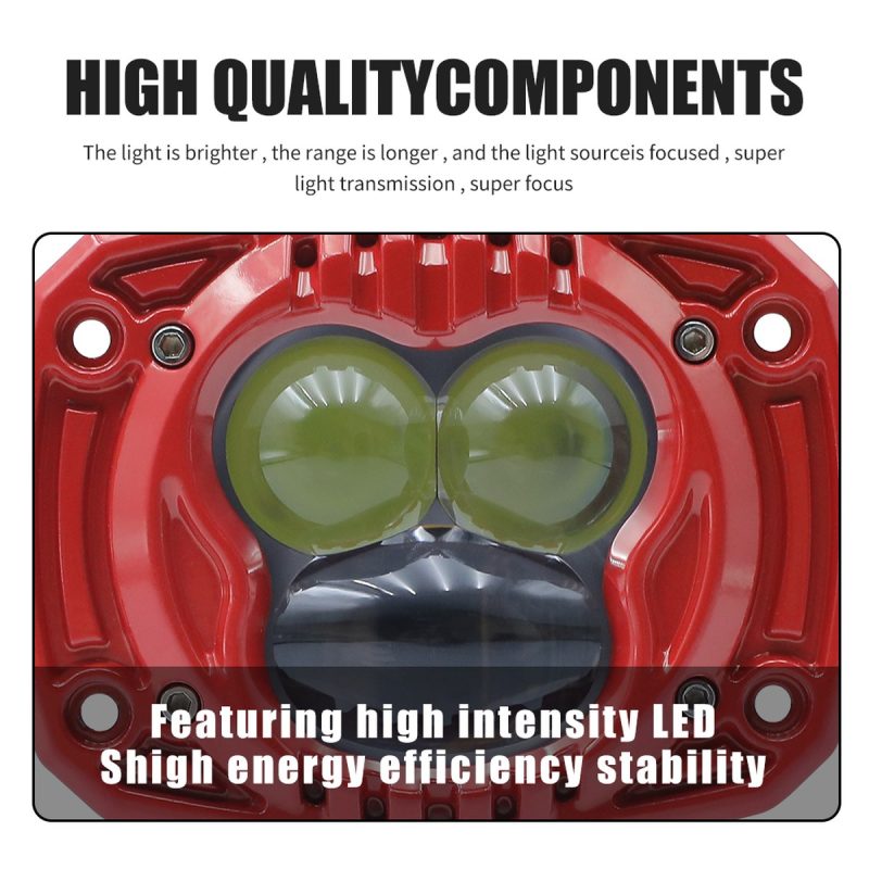 4 Inch Three Lens Led Fog Work Light Component Close Up Component close-up reference for lens face and housing details.