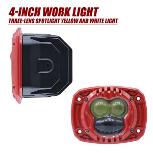 4 Inch Three Lens Led Fog Work Light Red Side Profile Side profile reference showing front red trim and rear black housing depth.