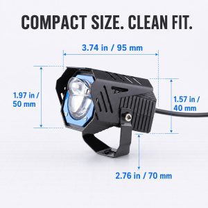 40W Blue Ring Motorcycle Led Spotlight Dimension Reference Source dimension graphic showing compact size references for buyer confirmation before quotation.
