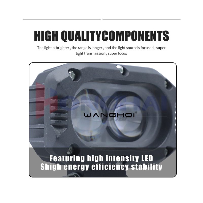 4D Laser Cannon Led Auxiliary Spotlight Components Source component closeup showing the dual-lens face and high-intensity LED wording.