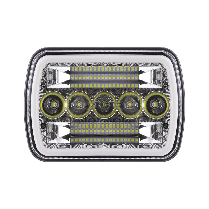 Front view of 5-bead 45W square LED work light