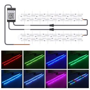 530Mm App Rgb Crystal Teary Led Drl Strip Color Modes Source graphic showing controller layout and red, green, blue, cyan, purple, and multicolor lighting examples.
