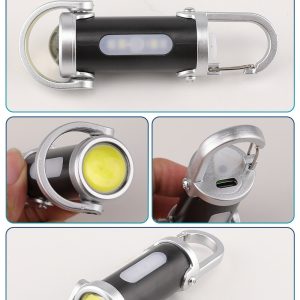 5W Mini Carabiner Led Work Flashlight Actual Footage Actual product footage composite showing side lamp, front lamp, Type-C port, and carabiner details.