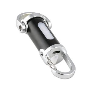 5W Mini Carabiner Led Work Flashlight Angled Angled view showing the carabiner hook, cylindrical body, and side lamp position.